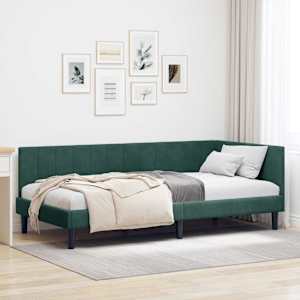 Rohový rám postele s čelo Tmavě zelená 90 cm x 190 cm samet - obrázek 1