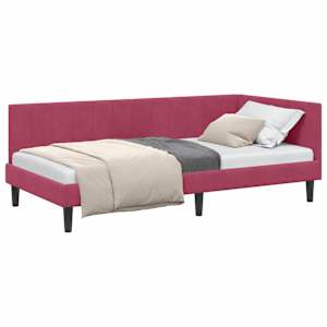 Rohový rám postele s čelo Víno Červené 90 cm x 190 cm samet - obrázek 2