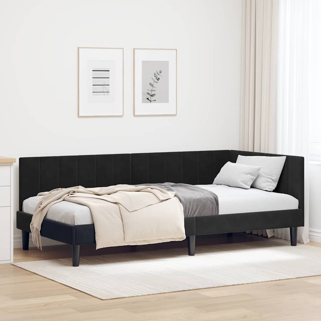 vidaXL Cadru de pat colțar cu headboard Negru 90 x 190 cm Catifea