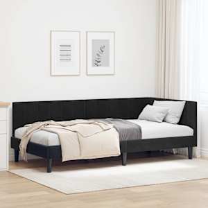Rohový rám postele s čelo Černá 90 cm x 190 cm samet - obrázek 1