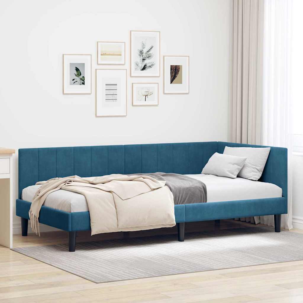 vidaXL Cadru de pat colțar cu headboard albastru 90 x 200 cm Catifea
