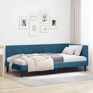 Rohový rám postele s čelo Modrá 90 cm x 200 cm samet - obrázek 1