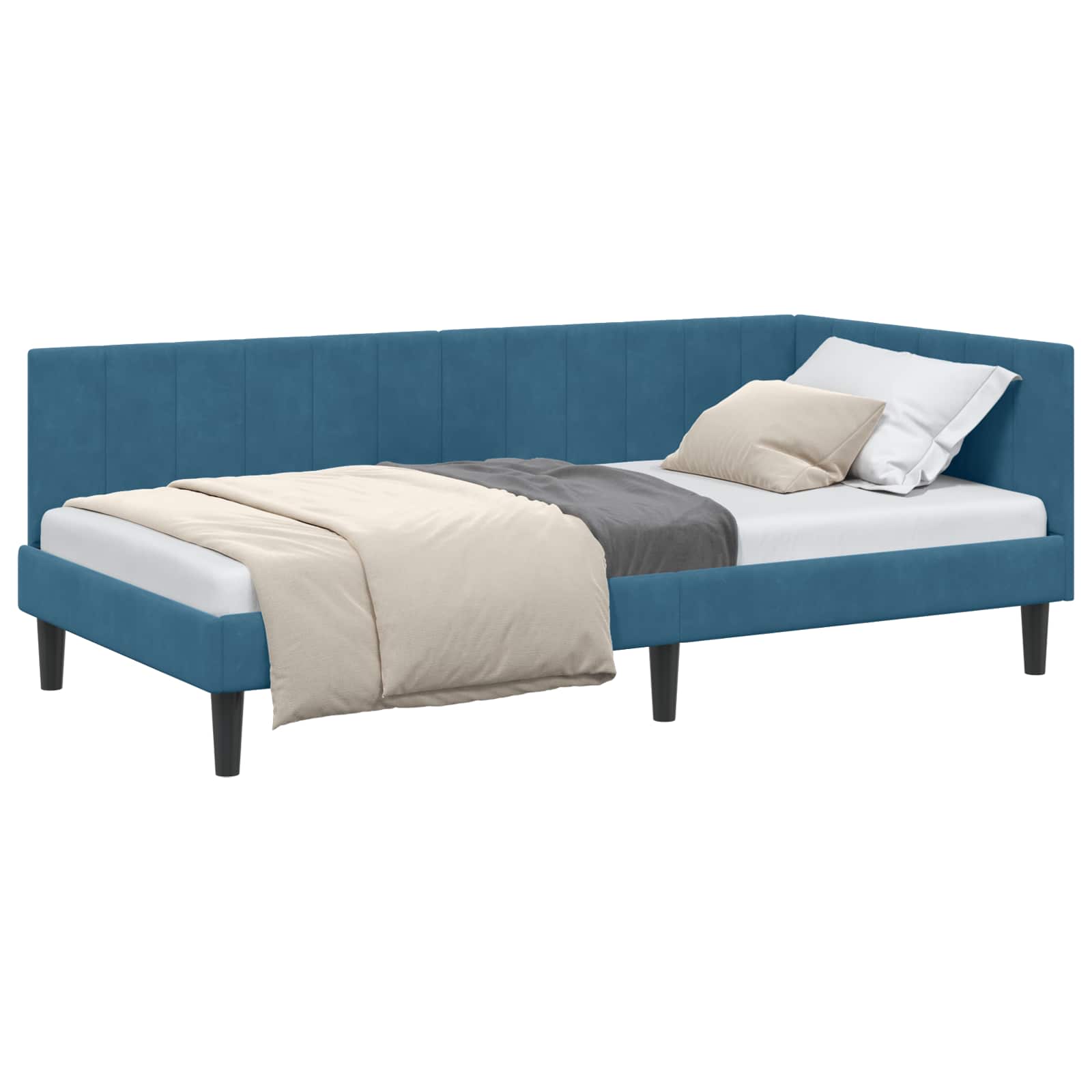 VidaXL Hoek Bed Frame Met Hoofdeinde Blauw 90 Cm X 200 Cm Fluweel