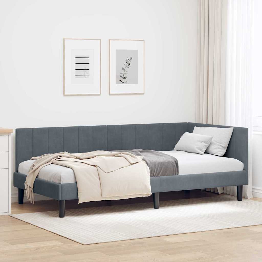 vidaXL Cadru de pat colțar cu headboard Gri închis 90 x 200 cm Catifea