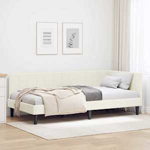 Rohový rám postele s čelo Krémová 90 cm x 200 cm samet - obrázek 1