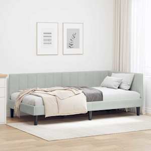 Rohový rám postele s čelo Světle šedá 100 cm x 200 cm samet - obrázek 1