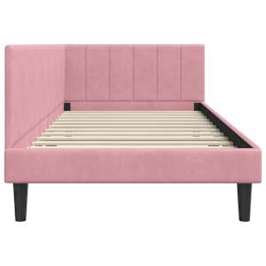 Rohový rám postele s čelo Růžová 100 cm x 200 cm samet - obrázek 6