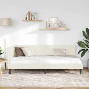 Rohový rám postele s čelo Krémová 100 cm x 200 cm samet - obrázek 3