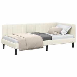 Rohový rám postele s čelo Krémová 100 cm x 200 cm samet - obrázek 2