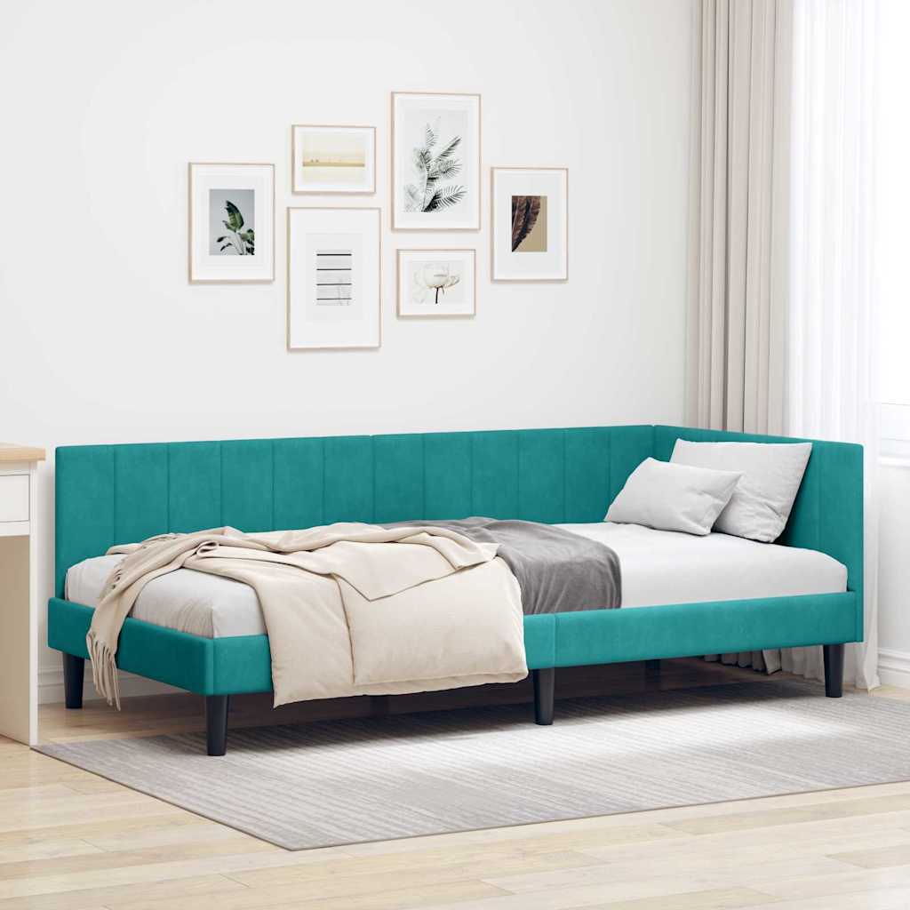 vidaXL Cadru de pat colțar cu headboard Turcoaz 100 x 200 cm Catifea