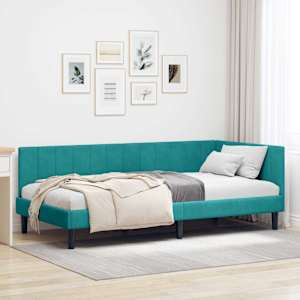 Rohový rám postele s čelo Tyrkysová 100 cm x 200 cm samet - obrázek 1
