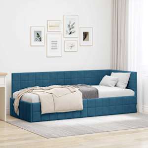Rohový rám postele s čelo Modrá 80 cm x 200 cm samet - obrázek 1