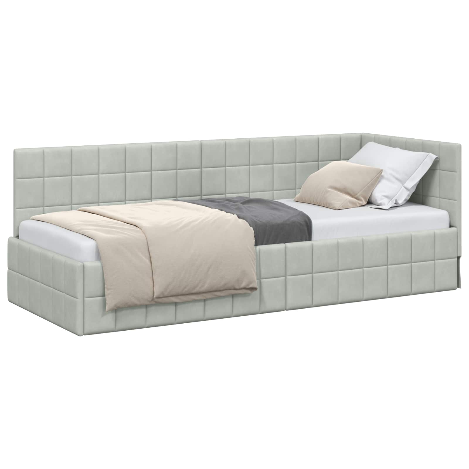VidaXL Hoek Bed Frame Met Hoofdeinde Lichtgrijs 80 Cm X 200 Cm Fluweel