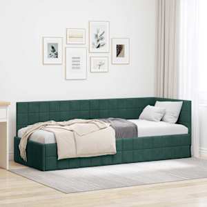 Rohový rám postele s čelo Tmavě zelená 80 cm x 200 cm samet - obrázek 1