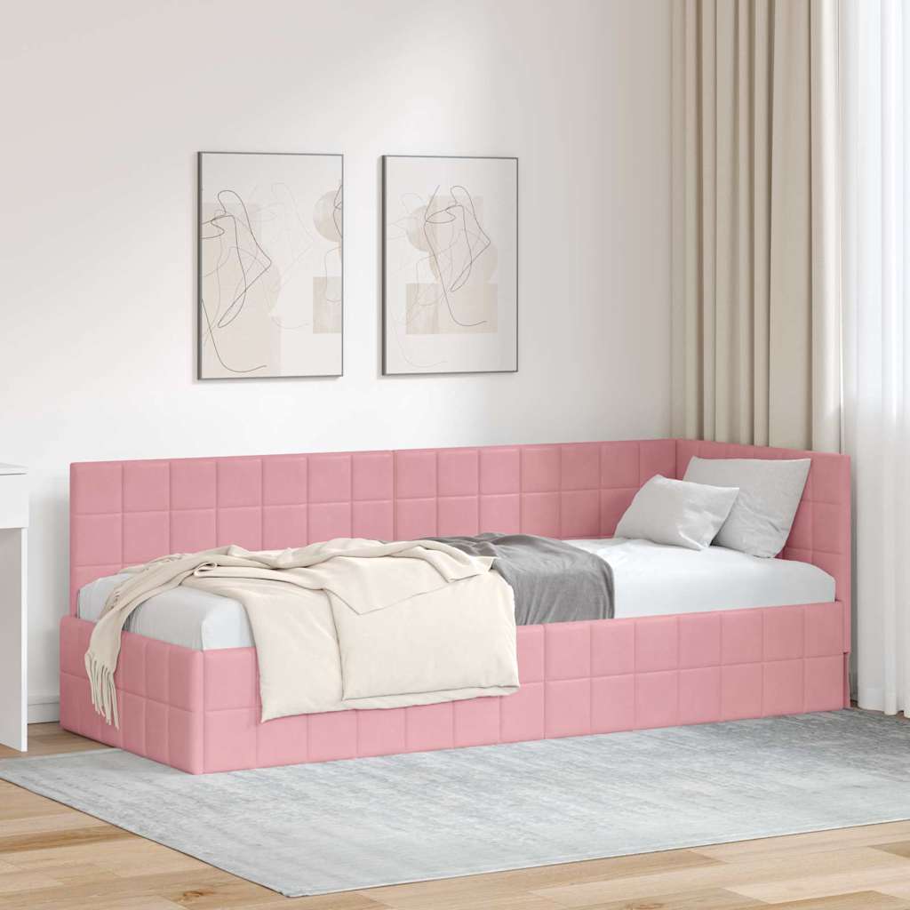Paturi si accesorii - Cadru de pat colțar cu headboard Roz 80 x 200 cm Catifea