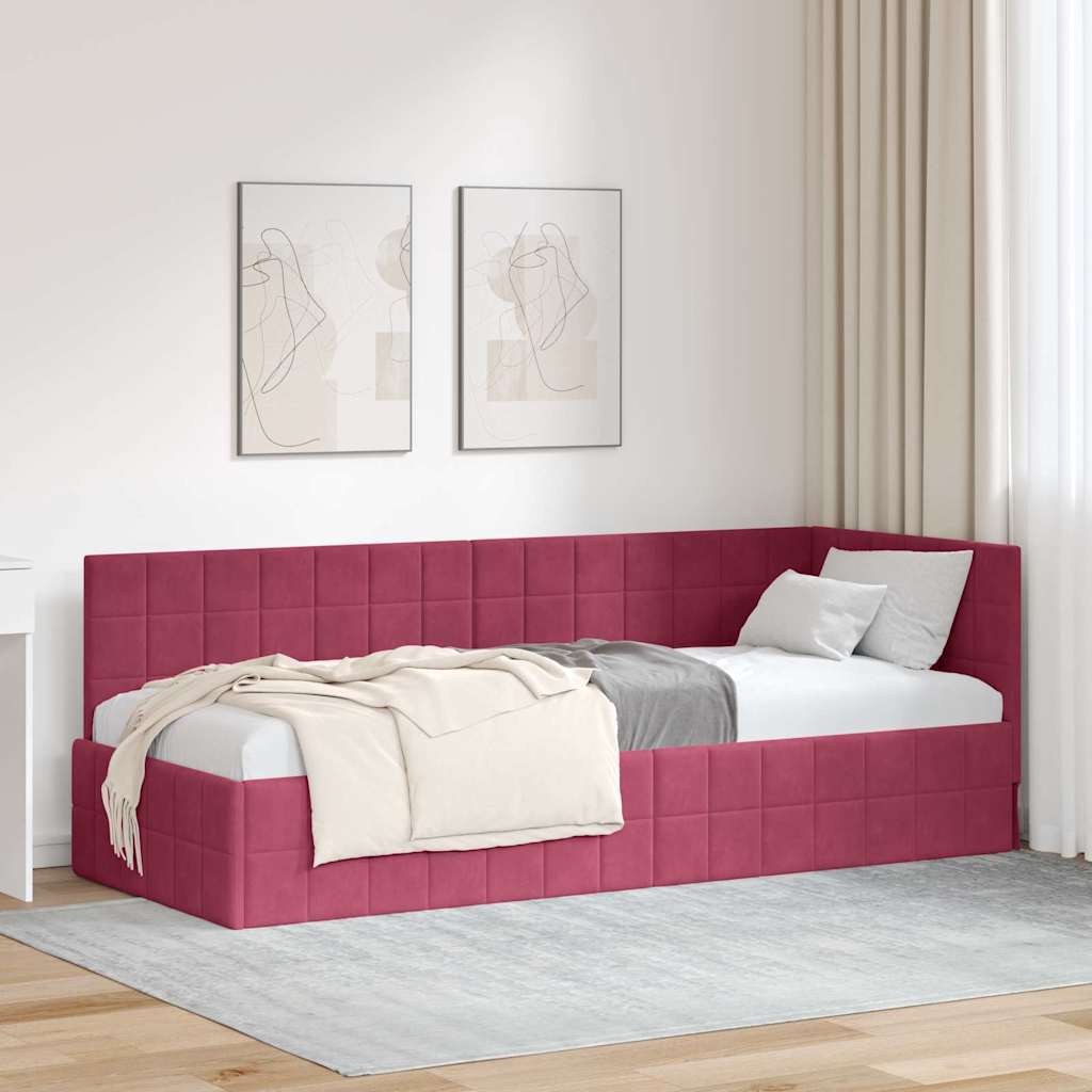 Paturi si accesorii - Cadru de pat colțar cu headboard bordo 80 x 200 cm Catifea