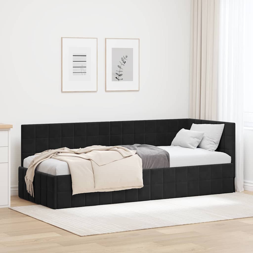 Paturi si accesorii - Cadru de pat colțar cu headboard Negru 80 x 200 cm Catifea