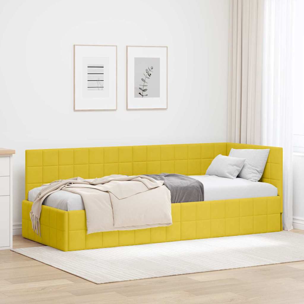 Paturi si accesorii - Cadru de pat colțar cu headboard Galben 80 x 200 cm Catifea