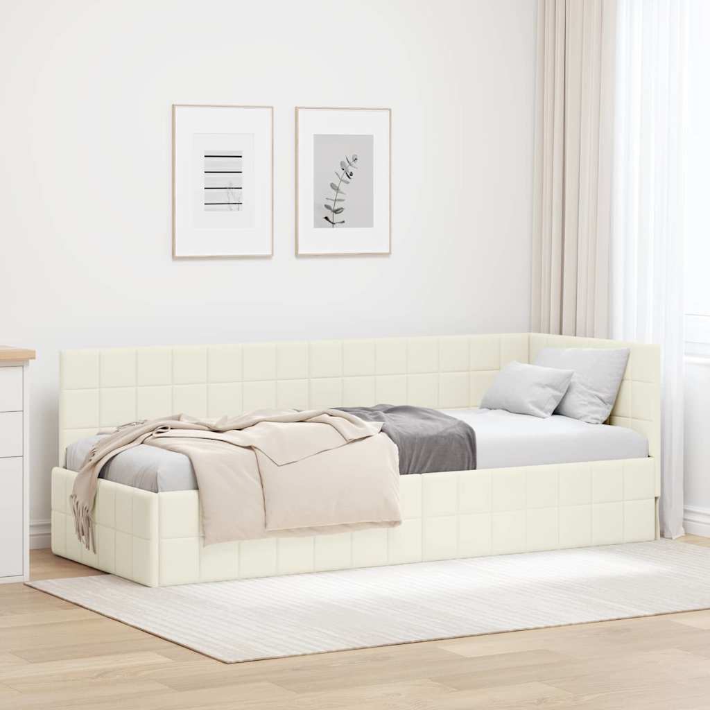 Paturi si accesorii - Cadru de pat colțar cu headboard Crem 80 x 200 cm Catifea