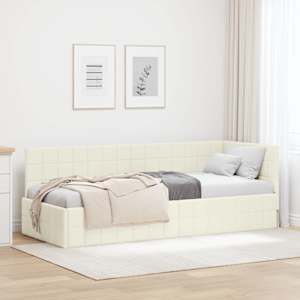 Rohový rám postele s čelo Krémová 80 cm x 200 cm samet - obrázek 1