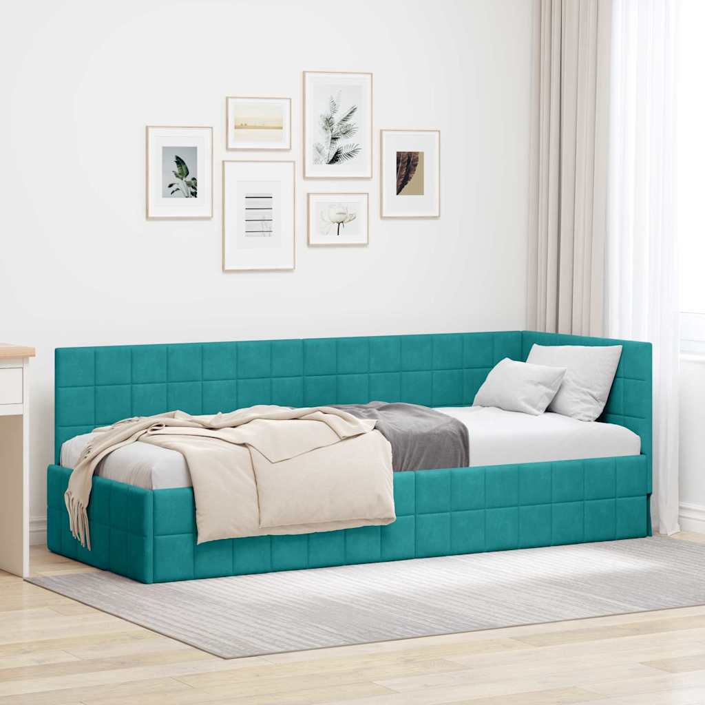 Paturi si accesorii - Cadru de pat colțar cu headboard Turcoaz 80 x 200 cm Catifea