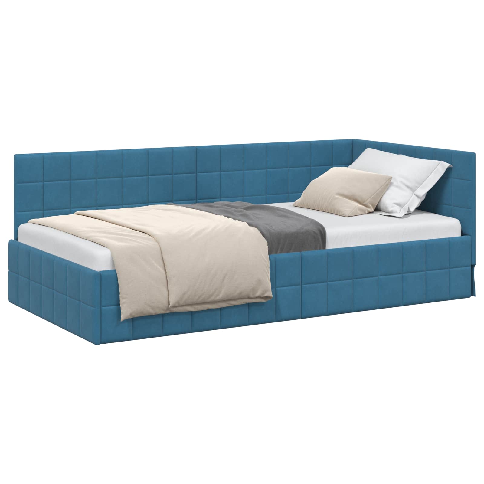 VidaXL Hoek Bed Frame Met Hoofdeinde Blauw 90 Cm X 190 Cm Fluweel
