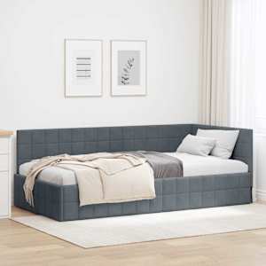 Rohový rám postele s čelo Tmavě šedá 90 cm x 190 cm samet - obrázek 1