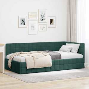 Rohový rám postele s čelo Tmavě zelená 90 cm x 190 cm samet - obrázek 1