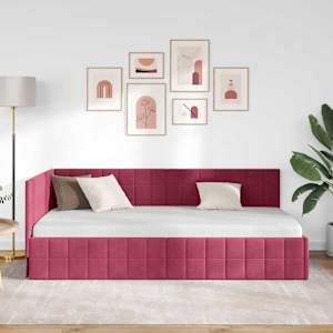 Rohový rám postele s čelo Víno Červené 90 cm x 190 cm samet - obrázek 3