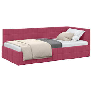Rohový rám postele s čelo Víno Červené 90 cm x 190 cm samet - obrázek 2