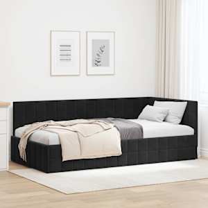 Rohový rám postele s čelo Černá 90 cm x 190 cm samet - obrázek 1