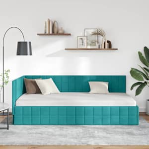 Rohový rám postele s čelo Tyrkysová 90 cm x 190 cm samet - obrázek 3