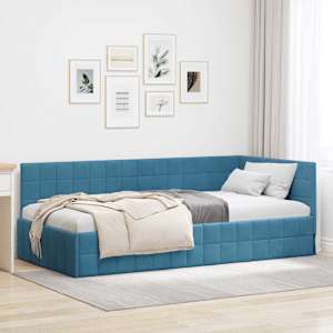 Rohový rám postele s čelo Modrá 90 cm x 200 cm samet - obrázek 1