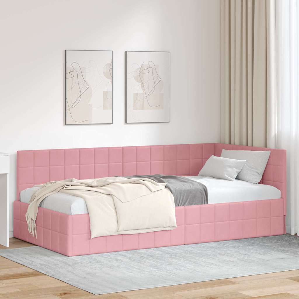 vidaXL Cadru de pat colțar cu headboard Roz 90 x 200 cm Catifea