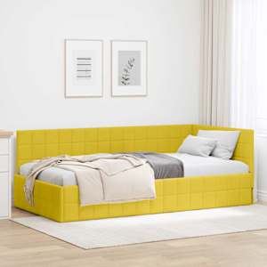 Rohový rám postele s čelo Žlutá 90 cm x 200 cm samet - obrázek 1