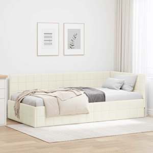 Rohový rám postele s čelo Krémová 90 cm x 200 cm samet - obrázek 1