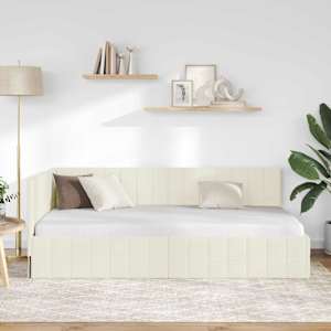 Rohový rám postele s čelo Krémová 90 cm x 200 cm samet - obrázek 3