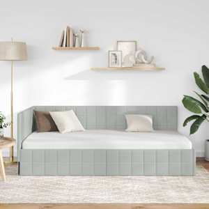 Rohový rám postele s čelo Světle šedá 100 cm x 200 cm samet - obrázek 3