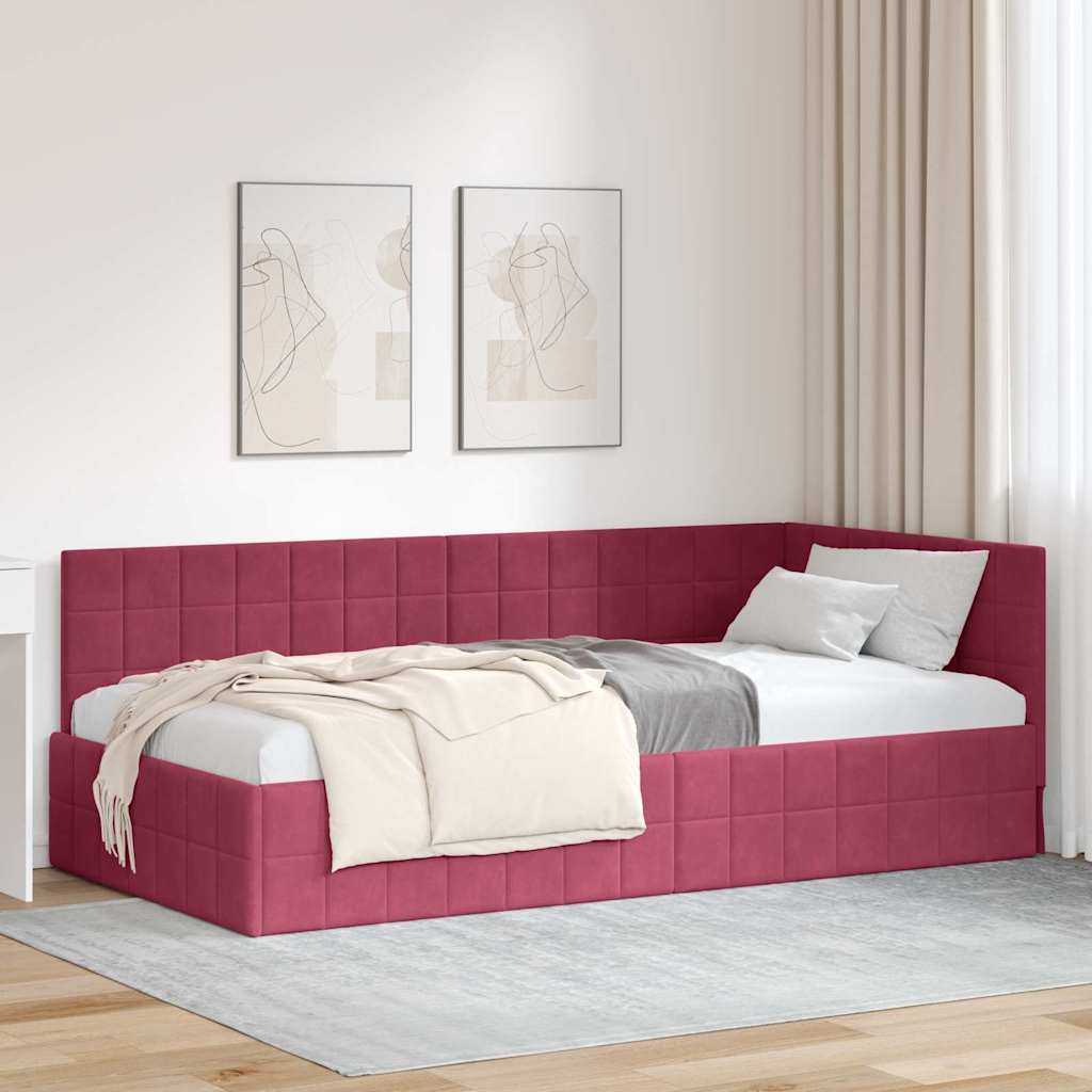 Paturi si accesorii - Cadru de pat colțar cu headboard bordo 100 x 200 cm Catifea