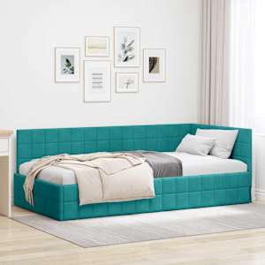 Rohový rám postele s čelo Tyrkysová 100 cm x 200 cm samet - obrázek 1