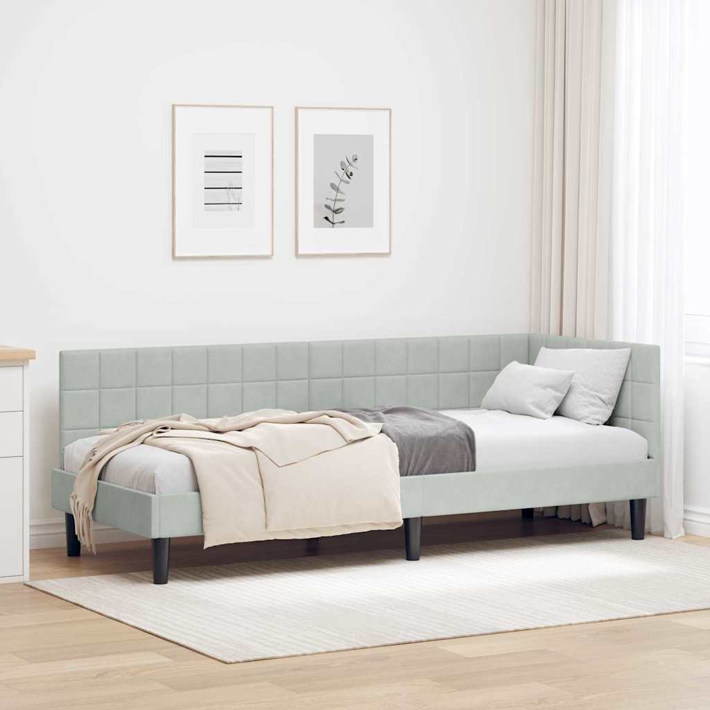vidaXL Eckbettgestell mit Kopfteil Hellgrau 80 x 200 cm Samt