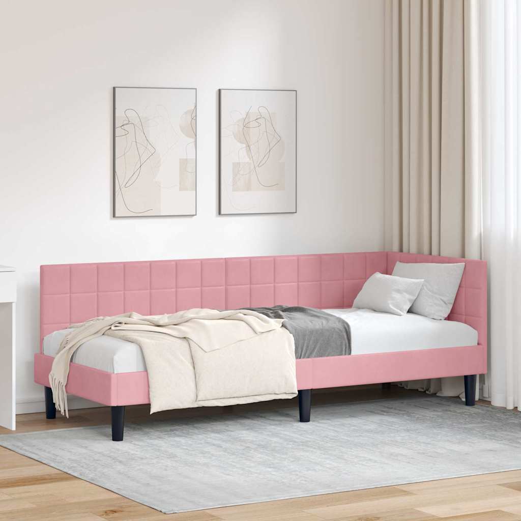 vidaXL Eckbettgestell mit Kopfteil Rosa 80 x 200 cm Samt