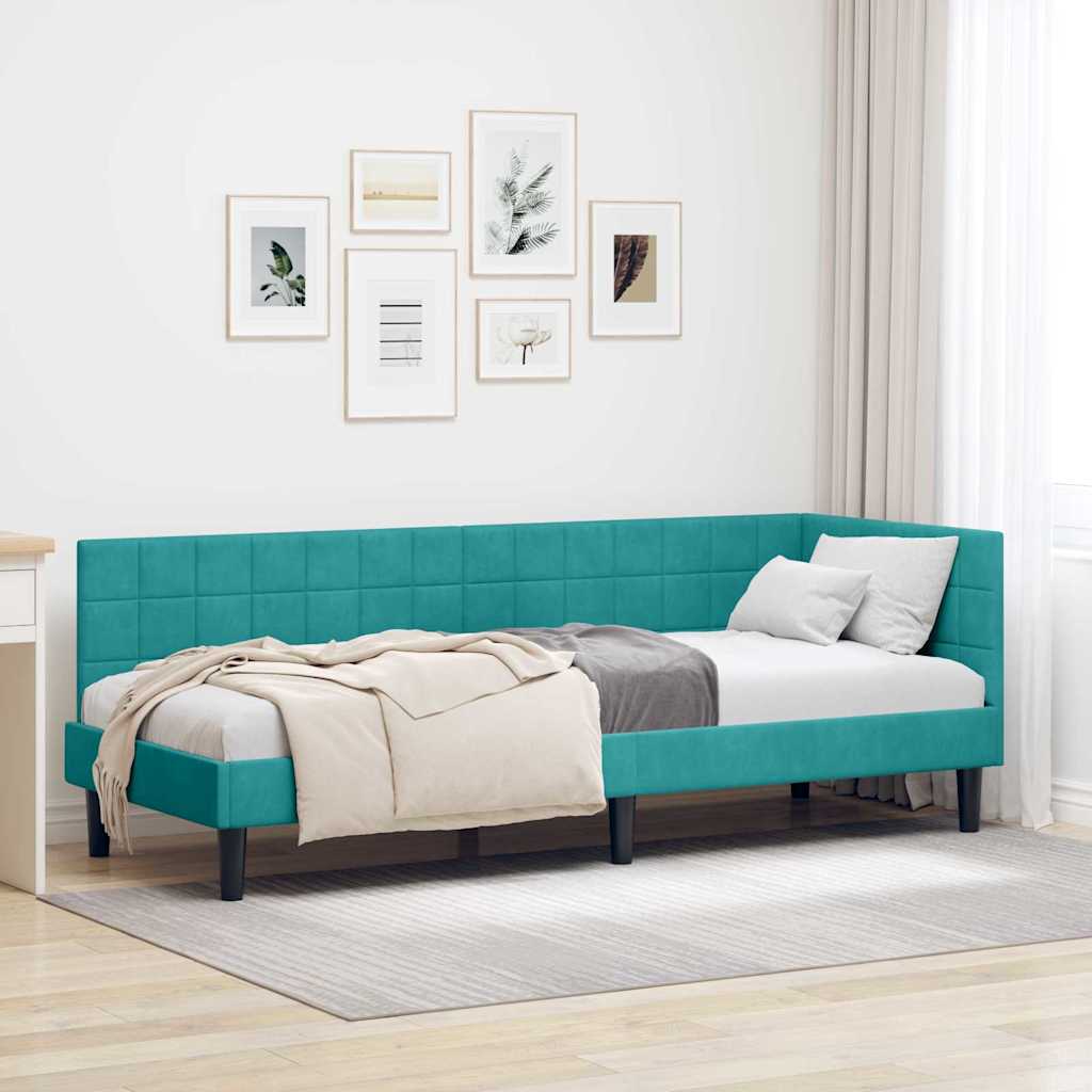 vidaXL Eckbettgestell mit Kopfteil Türkis 80 x 200 cm Samt