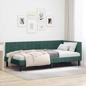 Rohový rám postele s čelo Tmavě zelená 90 cm x 190 cm samet - obrázek 1