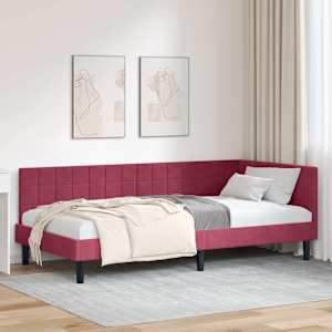 Rohový rám postele s čelo Víno Červené 90 cm x 190 cm samet - obrázek 1