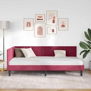 Rohový rám postele s čelo Víno Červené 90 cm x 190 cm samet - obrázek 3