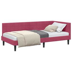 Rohový rám postele s čelo Víno Červené 90 cm x 190 cm samet - obrázek 2