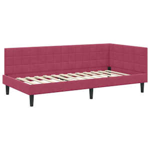 Rohový rám postele s čelo Víno Červené 90 cm x 190 cm samet - obrázek 4