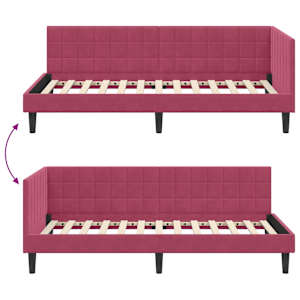 Rohový rám postele s čelo Víno Červené 90 cm x 190 cm samet - obrázek 9
