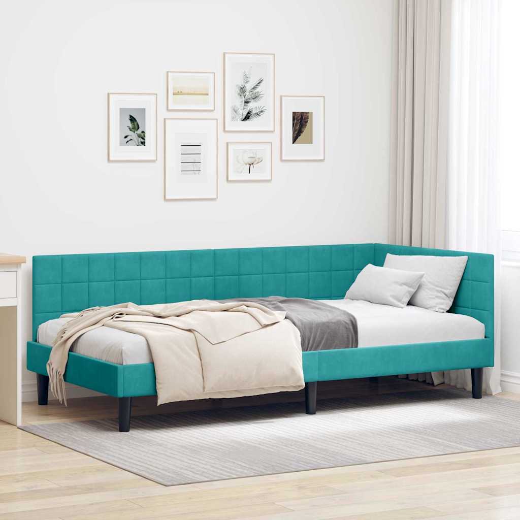 vidaXL Cadru de pat colțar cu headboard Turcoaz 90 x 190 cm Catifea